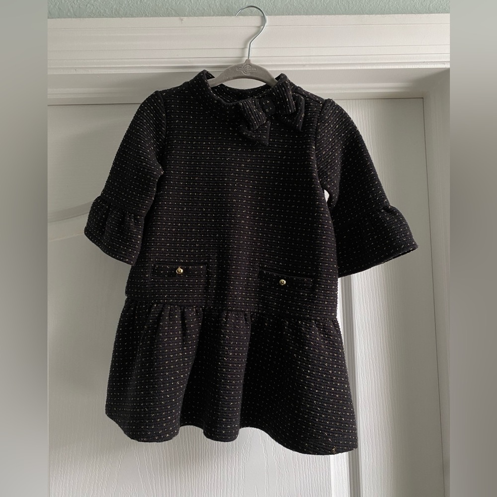 Janie and Jack Black/Gold Christmas Dress Sz 12-18 mths